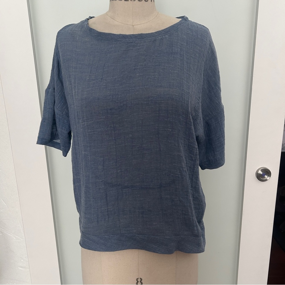 Anthropologie TYLHO blue cotton short sleeve top blouse XS